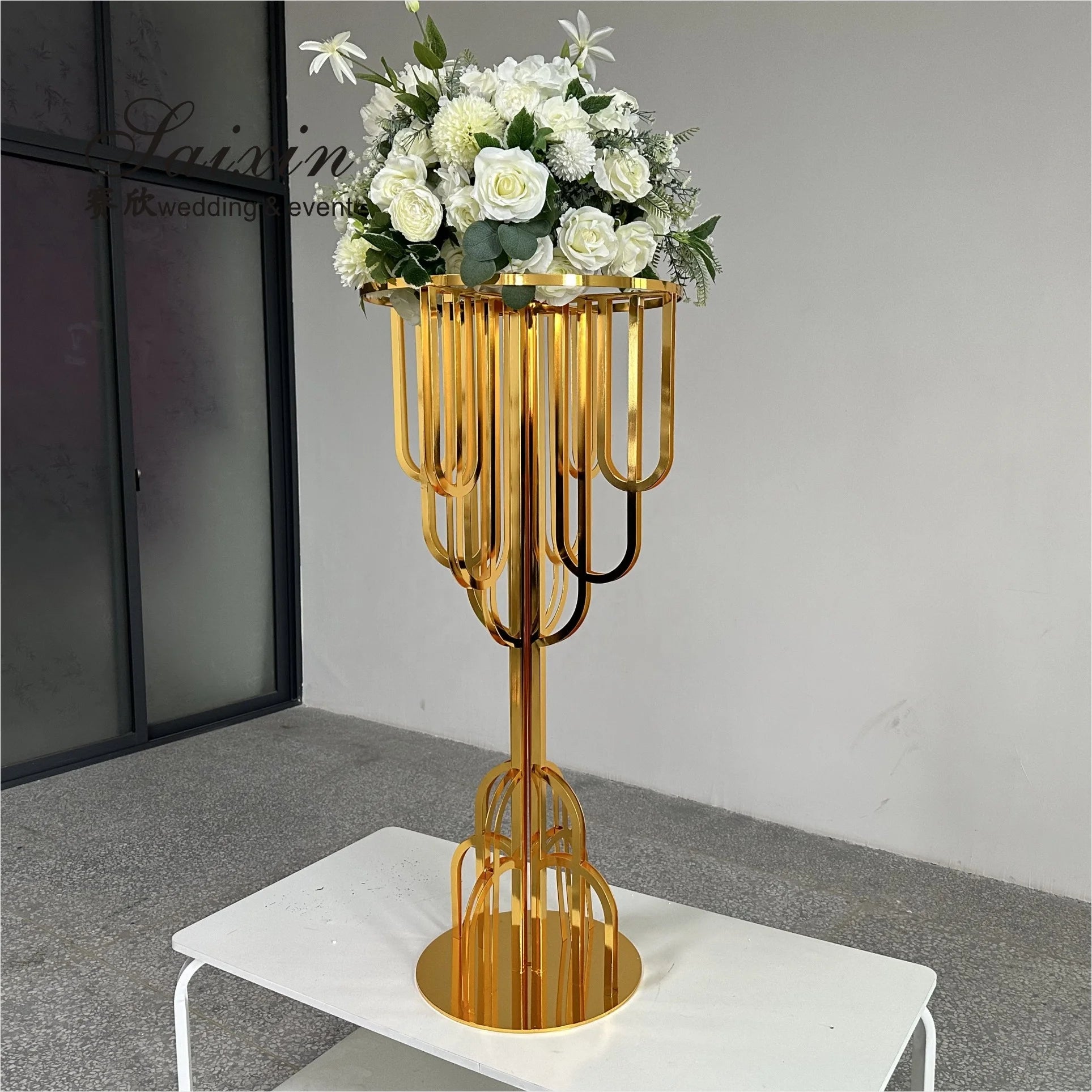 ZT-590G Saixin New Shiny Table Decoration Gold  Flower Stand Wedding Centerpieces