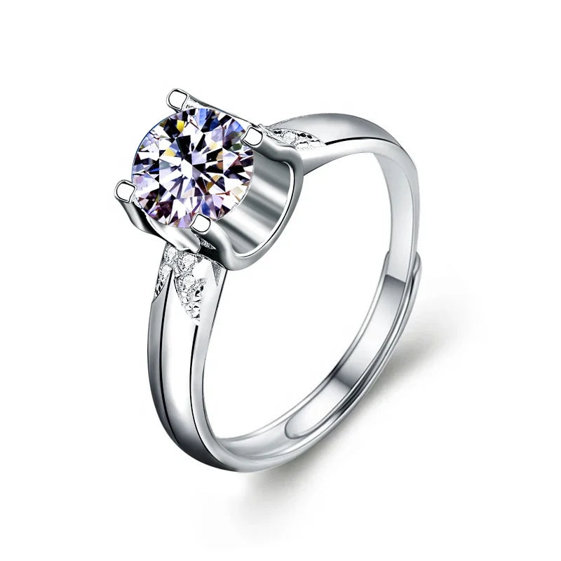 X08212 Classic 925 Silver Fashion Claw Setting Ox Horn Design 1/2Ct 6.5/8mm Round Cut Moissanite Promise Ring Fine Jewelry Women