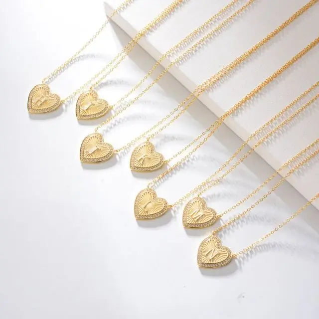 Initial Heart Necklaces for Women 925 Sterling Silver Gold A-Z Letter Heart Shaped Love Charm Pendant Necklace Birthday Jewelry