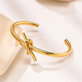 INS Hot Sale Stainless Steel Knot Open Bangle Bracelet Ladies Thin 18k Gold Plated Cuff Bracelet