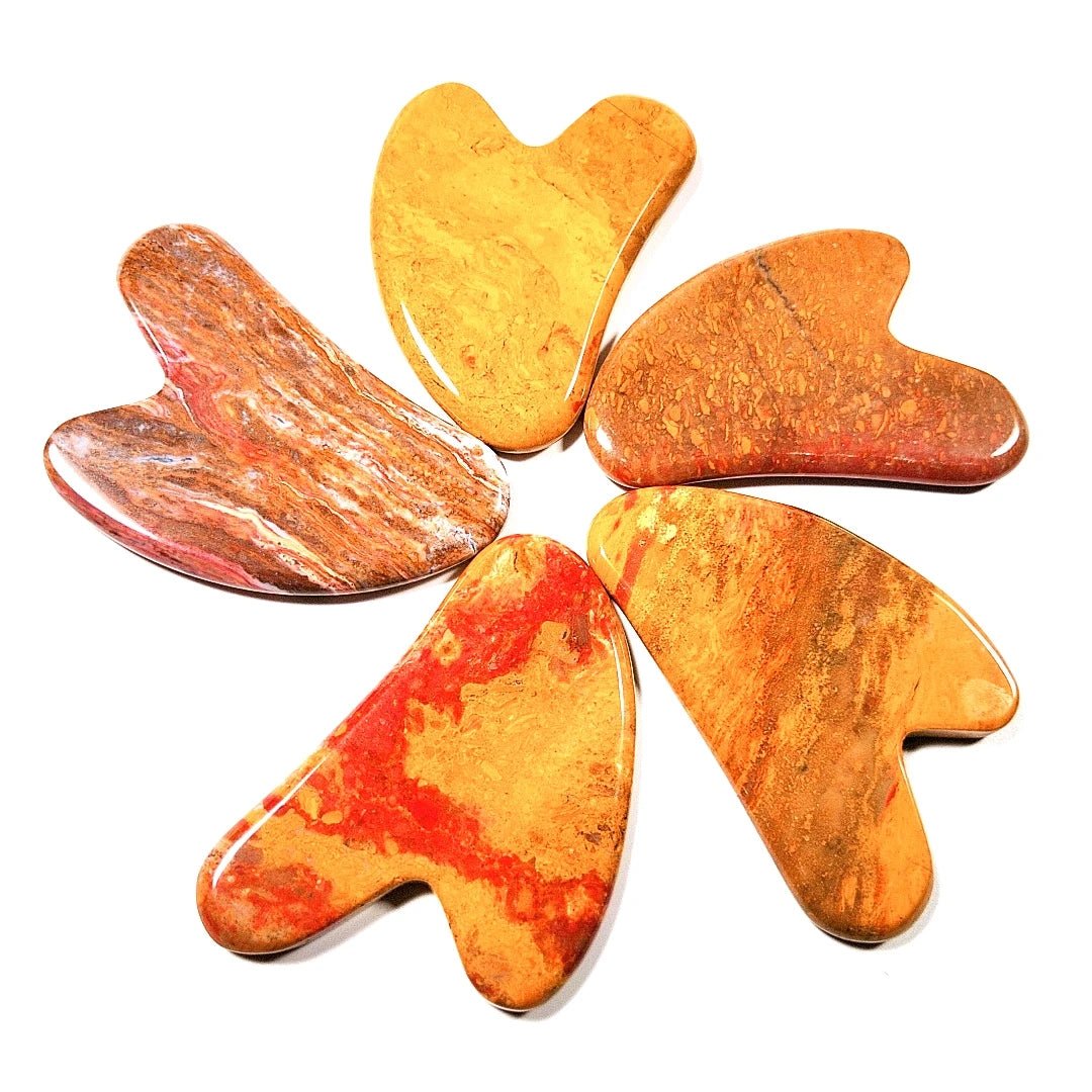 HY Custom logo personalized heart shape mookaite jasper stone gua sha scraping massage tool