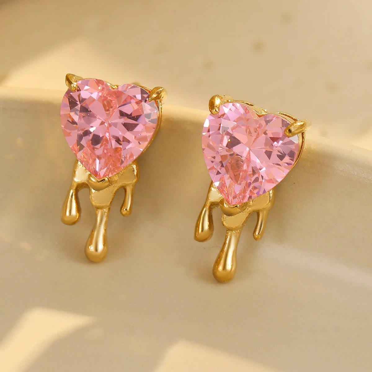 Multi Color Heart Zircon Stud Earrings Valentine Day Gift Jewelry Women Pvd Gold Plated Stainless Steel Earrings Trendy Jewelry