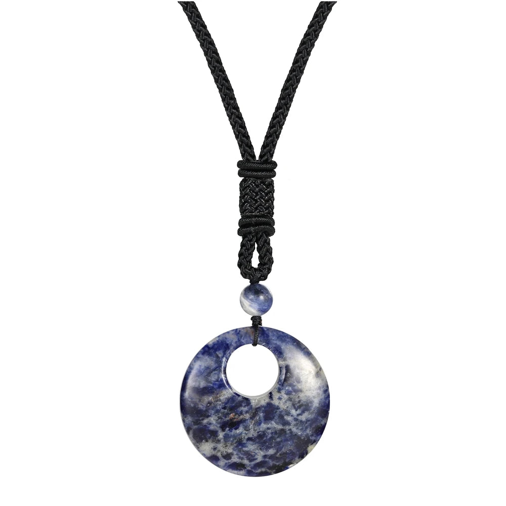 Fashion 30MM Pendant Blue Spot Stone Crystal Healing Stone Charms Rope Chain Necklace Handicraft Decoration As Daily Gift