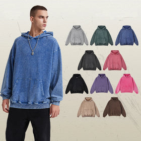 Oversize Heavy Weight 420G Vintage Wax Dyed Worn Hoodie Loose Washed Men's Trendy Hoodie Tracksuits for Men