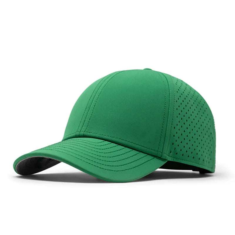 Custom Golf Hats with Laser Cut Dot Pattern HYDRO Performance Waterproof Truckers Manufactured with Oxford Fabric Rubber Patch