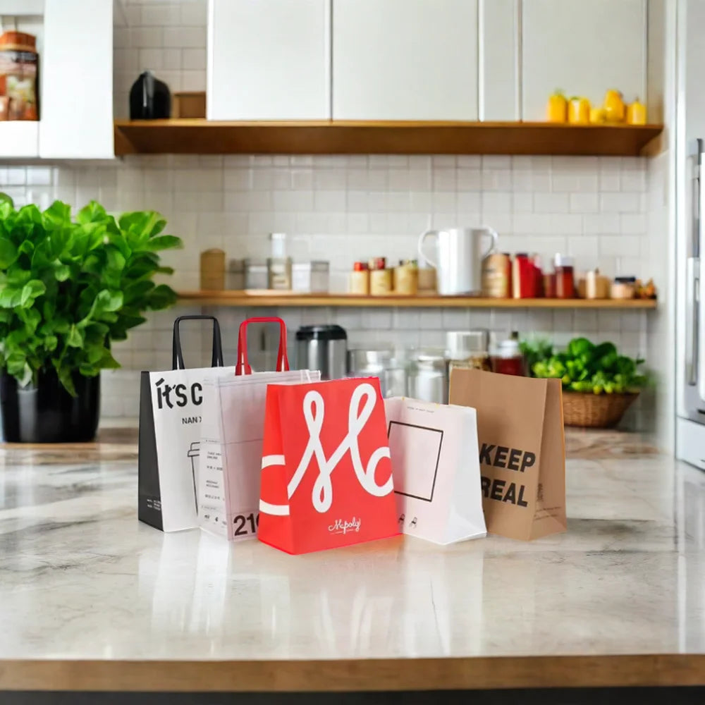 Custom Logo Printing Recycled Supermarket Art Gift Shopping Food Packaging Kraft Paper Bag With Handles