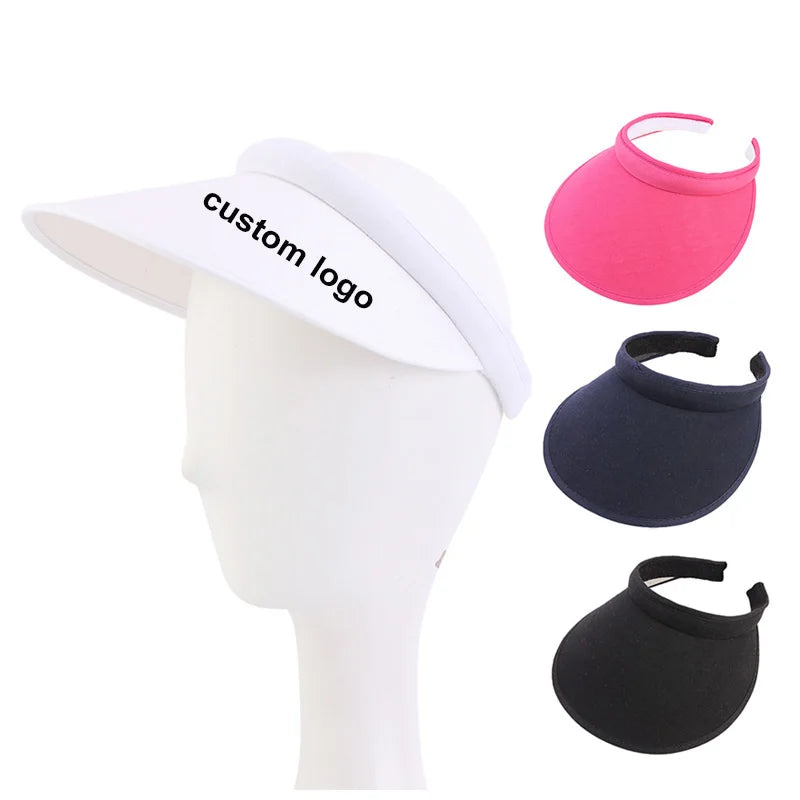 Custom Logo Sun Visor Hat Cotton Outdoor Sport Beach Running Golf Visor Cap for Women Men