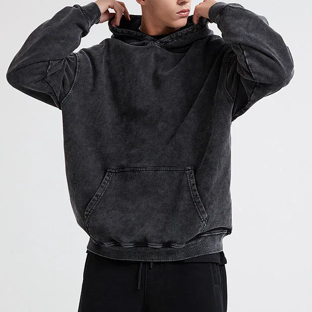 Men's Washed Hoodies Drop Shoulder Streetwear Heavyweight Cotton Vintage Oversize Functional Pocket Sweatshirts Hoodie for Men