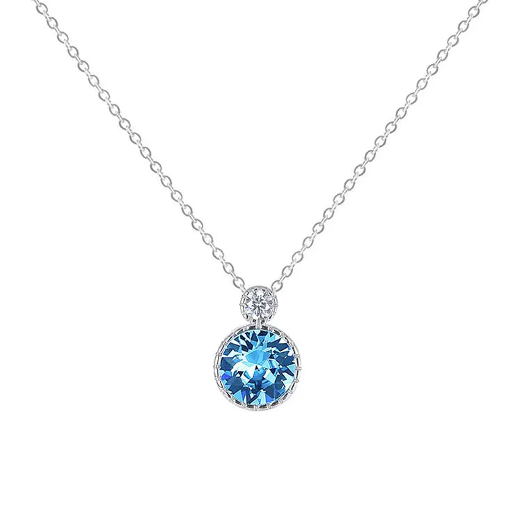 SC Luxury Austria Crystal Pendant Necklace Fine S925 Sterling Silver Necklace Romantic Heart of Ocean Necklace for Women Wedding