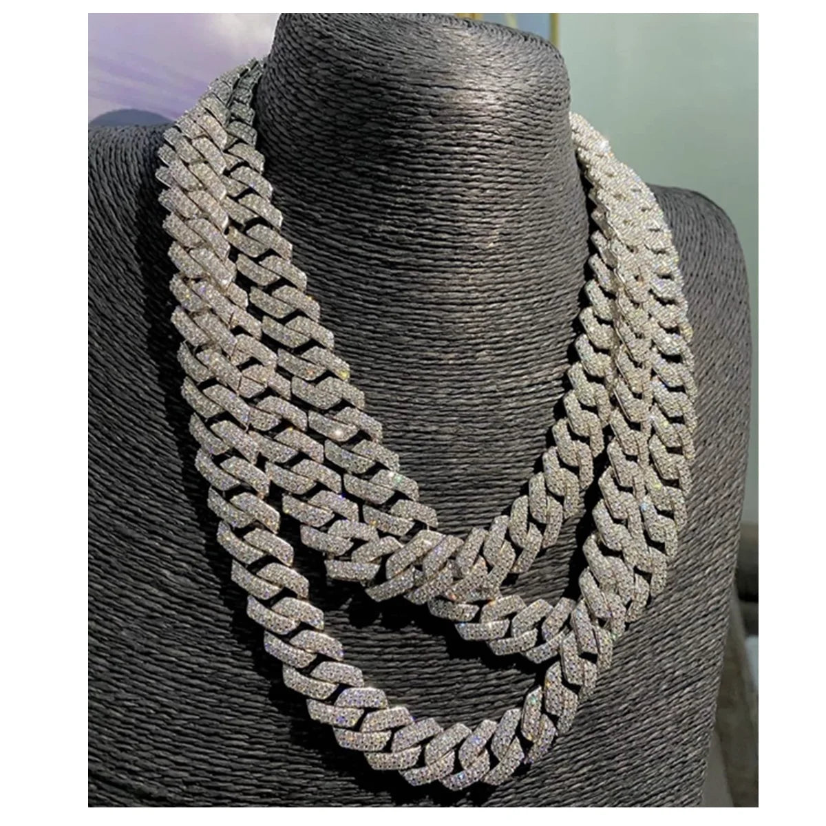 18 Inch 10mm 14mm S925 Solid Sterling Silver White Gold Out Diamond VVS Moissanite Cuban Link Miami Chain Necklace Men
