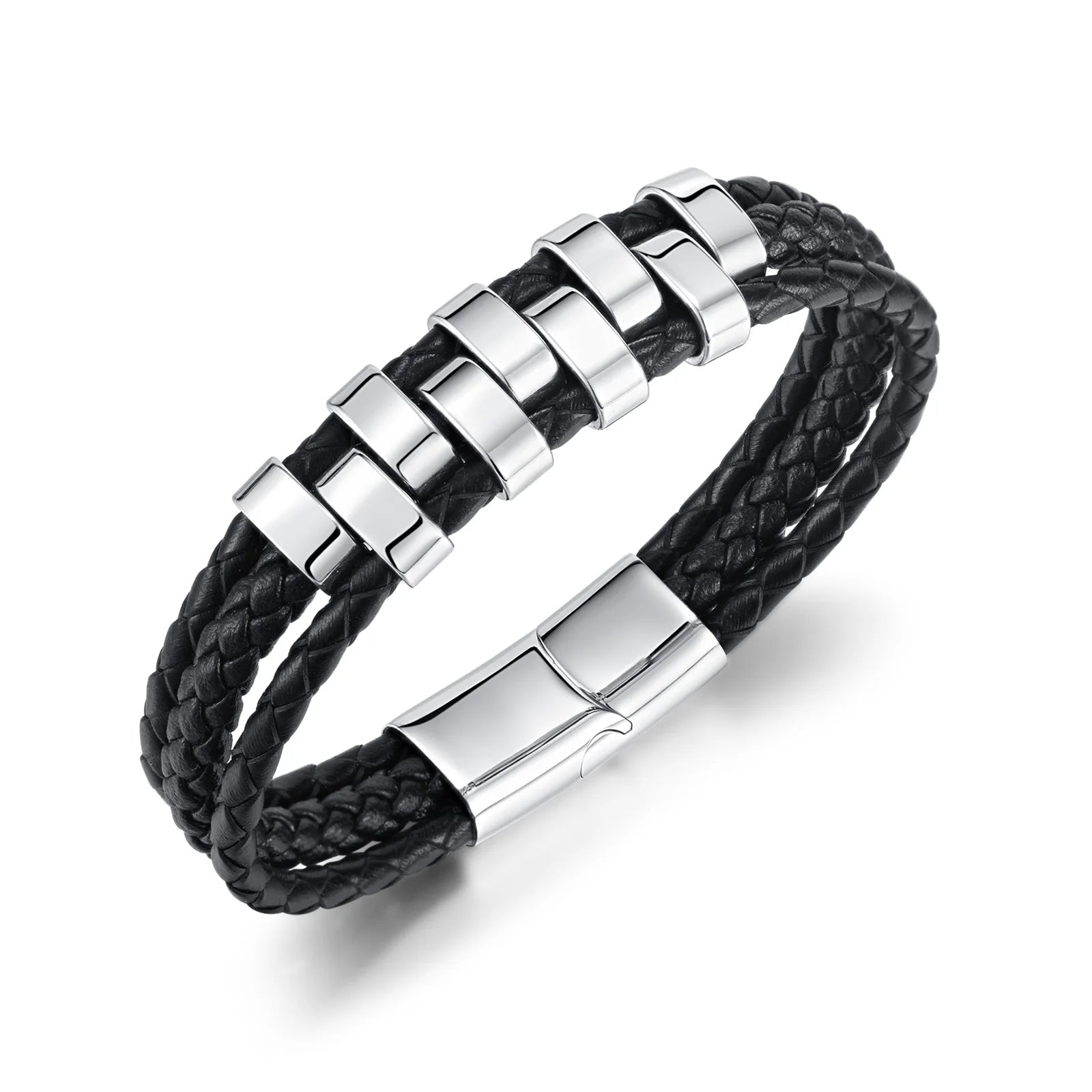 Punk Style Magnetic Buckle Stainless Steel Triple Layer Woven Men Leather Bangles Unisex Fashion Jewelry Gift Hand Bracelet