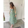 Girls Birthday Outfit Princess Puff Long Sleeve Floral Embroidery Women Evening Dress Cocktail Vintage Green Prom Dress