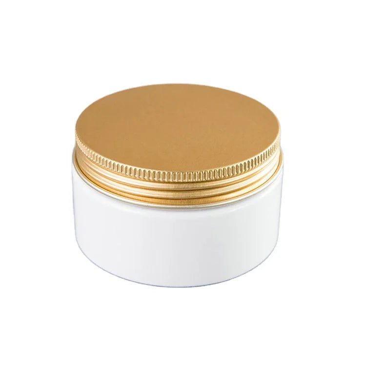 4oz 6oz 8oz 10oz  Cosmetic Cream Container White Body Scrub PET Packaging 200gm Plastic Jar for Hair Mask With Gold Lid