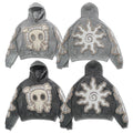 OEM Custom Design Logo Fashion Hip Hop Vintage Stone Washed Chenille Distressed Applique Embroidery Crop Hoodies
