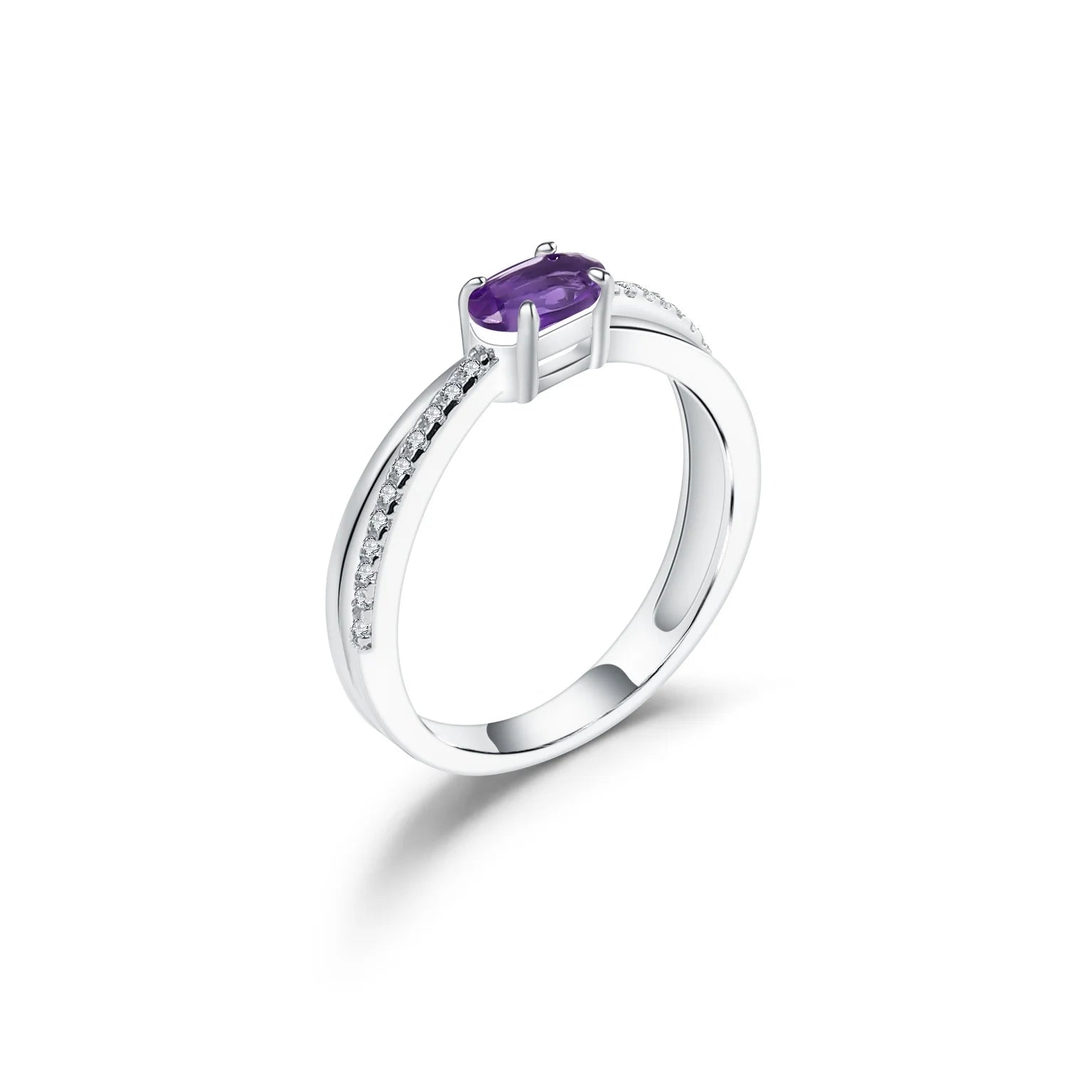 W0334 Abiding Jewelry Oval Natural Gemstone Amethyst 925 Sterling Silver Purple Stone Trendy Gift Wedding Ring for Women