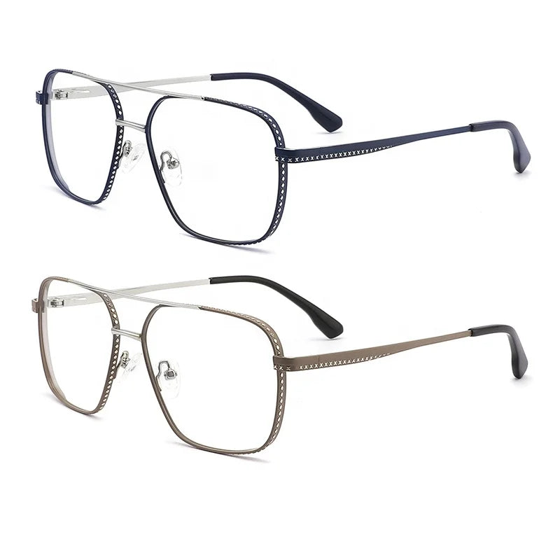 High Classic Men's Gold Oversize Stainless Steel Spectacle Luxury Optical Frame with Embossed Pattern Decoration-8382
