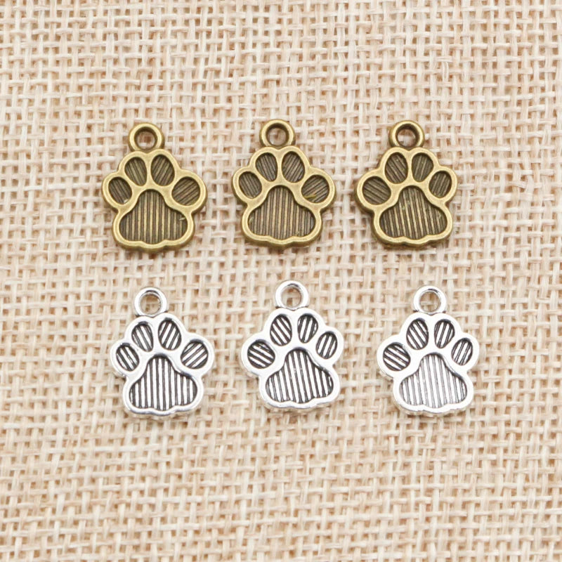 40pcs 15x11mm Antique Silver Plated Bronze Cat Dog Footprint Handmade Charms Pendant DIY Jewelry Making Accessories
