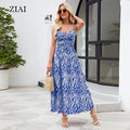 New 2025 Summer Women's Fashionable and Sexy Printed Strappy Waist-Cinched Long Dress