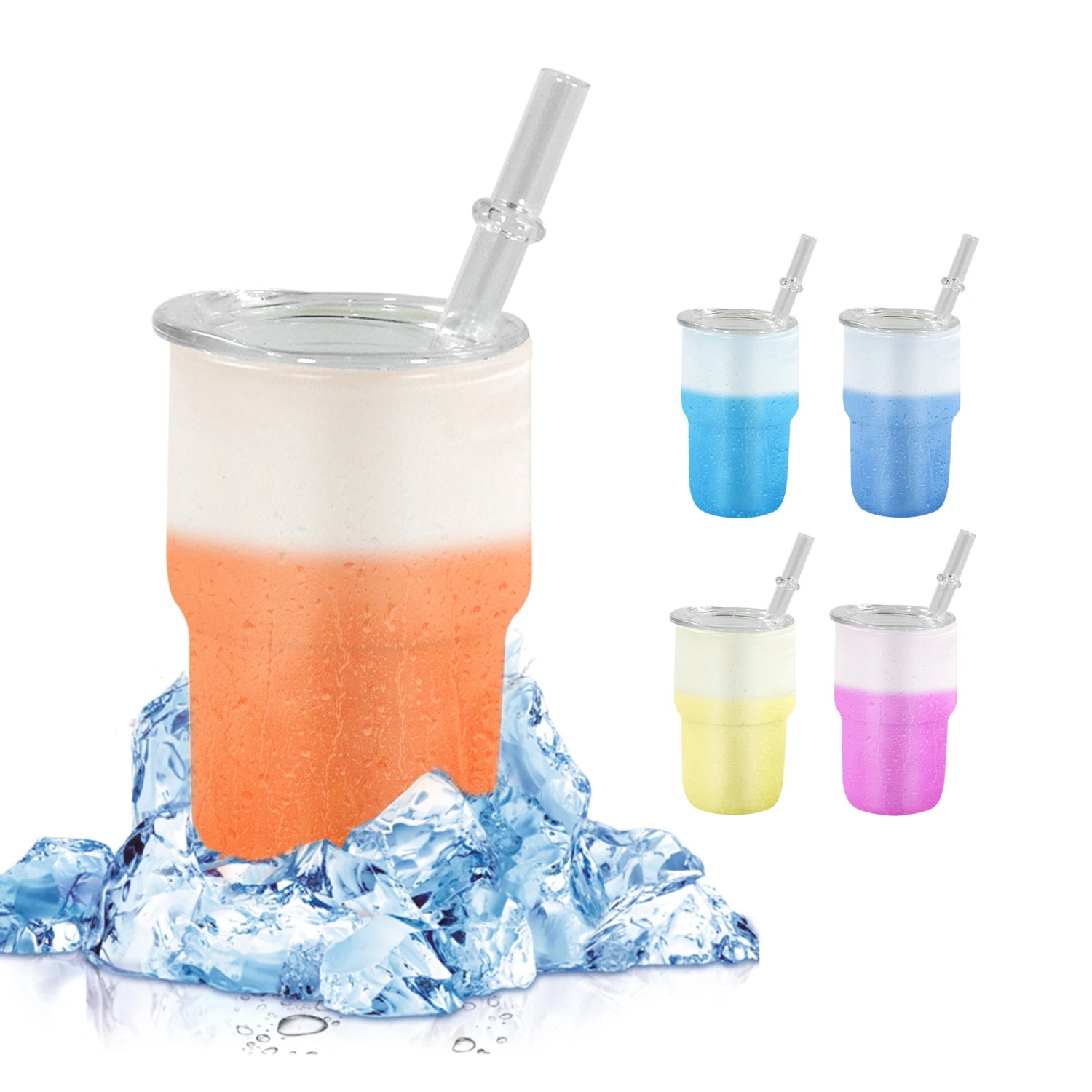 Wholesale 3oz Frosted Tumbler Cold Water Color Change Mug Custom Mini Shot Glass with Straw and Plastic Lid