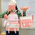 Cute Color Block Handbag Pencil Backpack Five Piece Set Student School Style High Capacity Buckle Outer Bag Simplicity Fashion