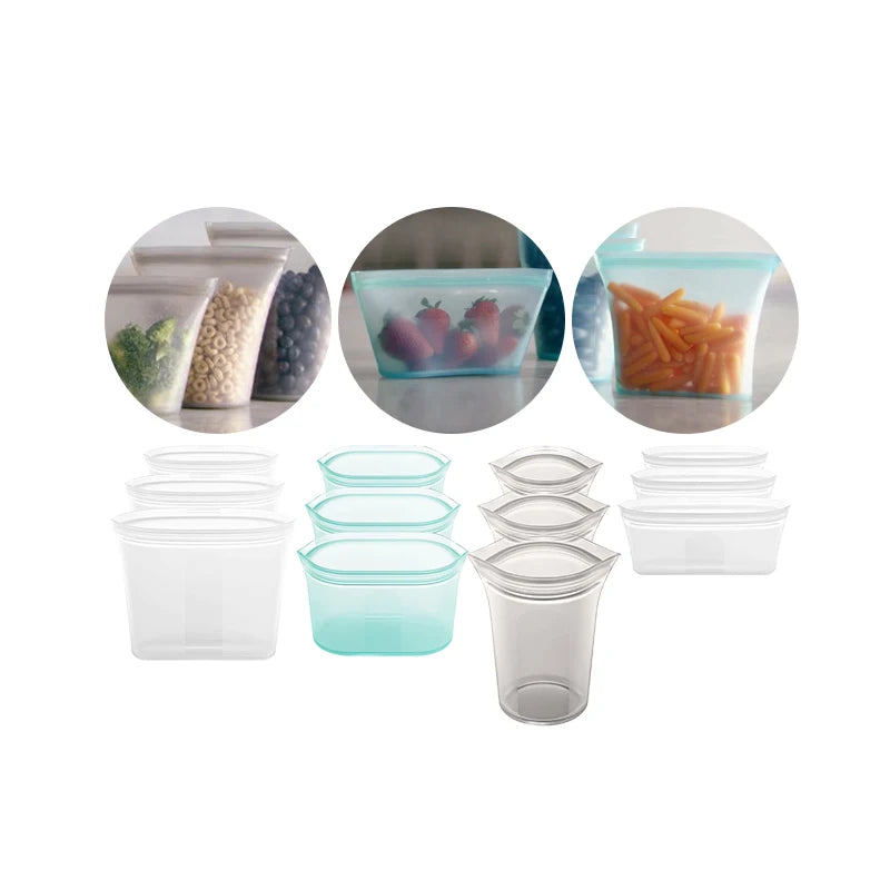 Factory Wholesale Choice Fruit and Vegetable Snacks Silicone Food Bag 8pcs Set Reusable Food Container