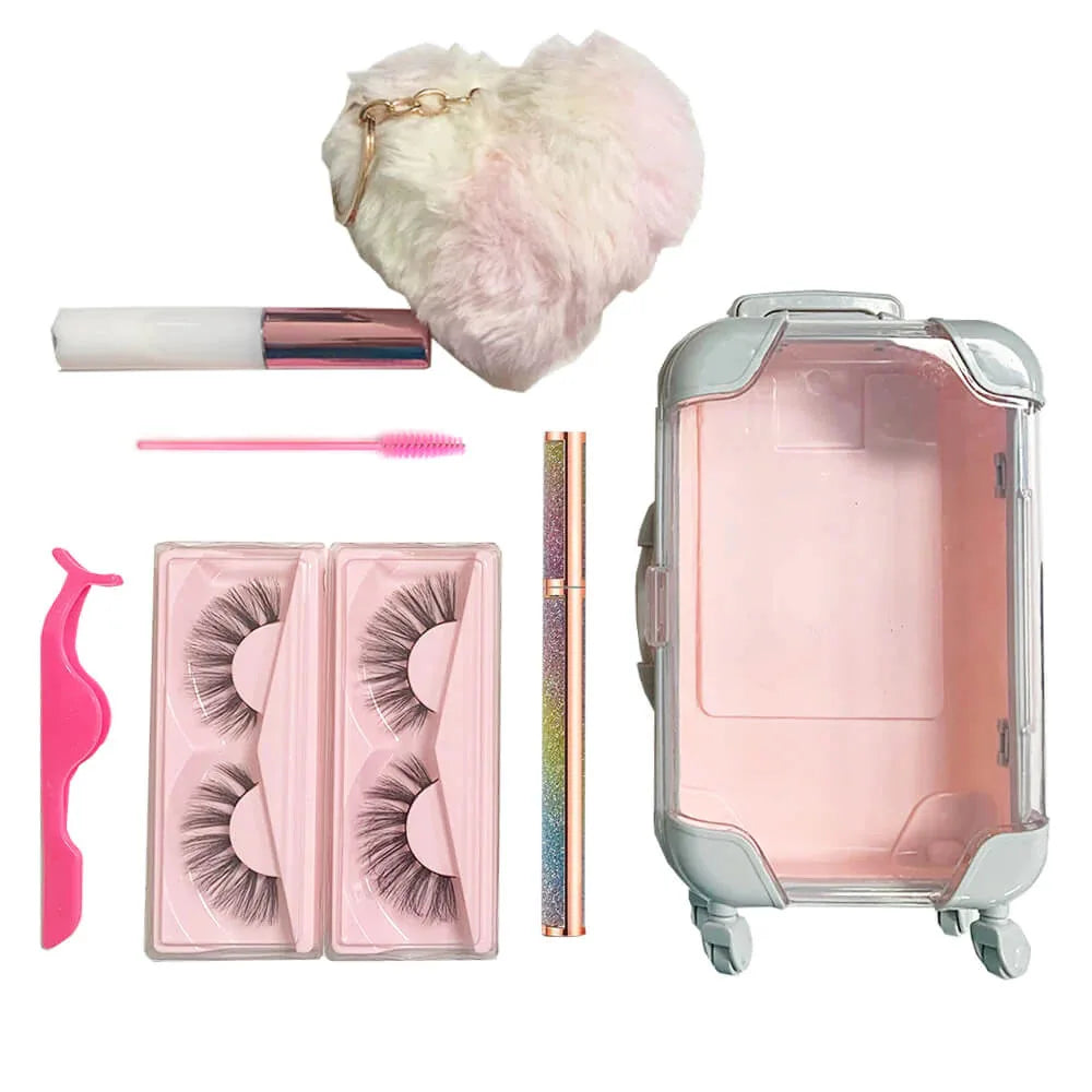 Factory Price Vintage Suitcase Shape Empty Eyelashes Storage Boxes Wholesale False Eye Lashes Luggage Packaging Cases logo