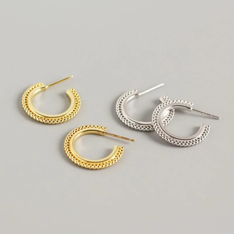 INS Women's Chic Punk Circle Gold-Plated Stud Earrings 925 Sterling Silver Simple Small Bead Ball Trendy Style