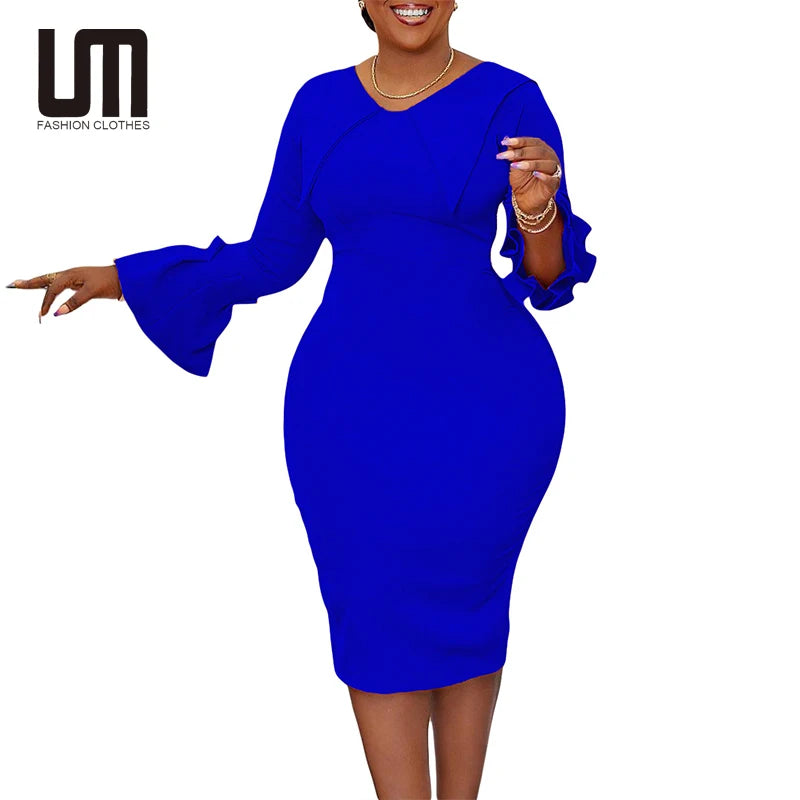 Liu Ming Fall Fashion Trends Women Casual Clothes V Neck Half Sleeve Party Prom Plus Size Dress