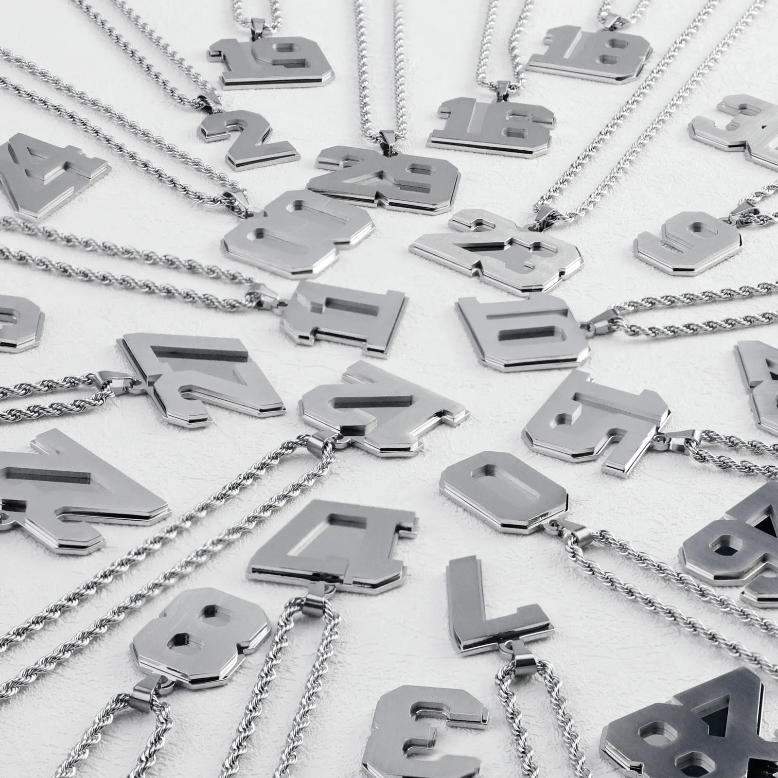 New Arrival Stainless Steel Geometric Digit Pendant Necklace Trendy Link Chain for Women Men's Anniversary 00-30 Digit Range