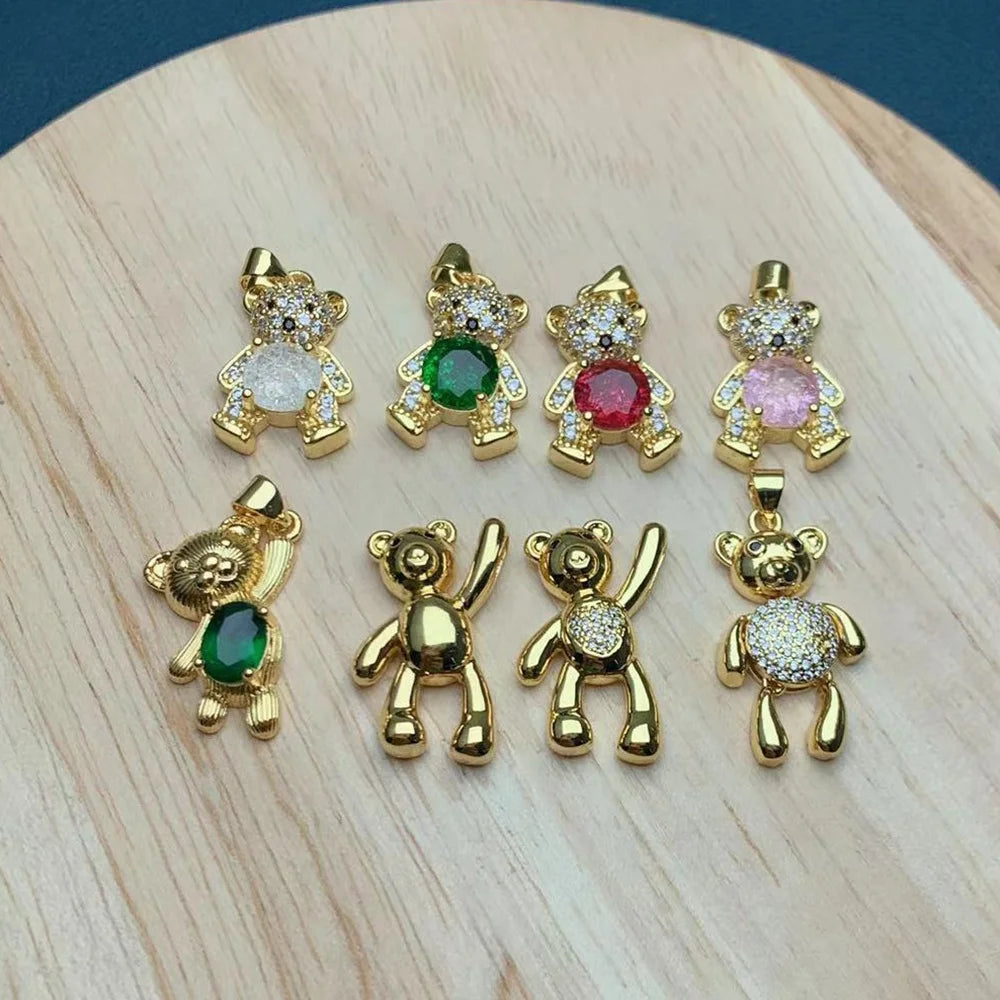 Wholesale Zircon Charms Bear Necklace Pendants for Making Jewelry Fashion DIY Accessories Materials