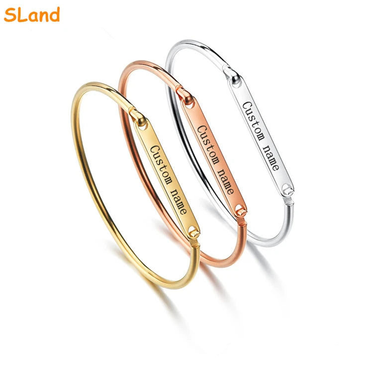 SLand Jewelry Manufacturer Wholesale Engravable Horse Shoe Bracelet Stainless Steel Blank bar Bangle for DIY Engraving