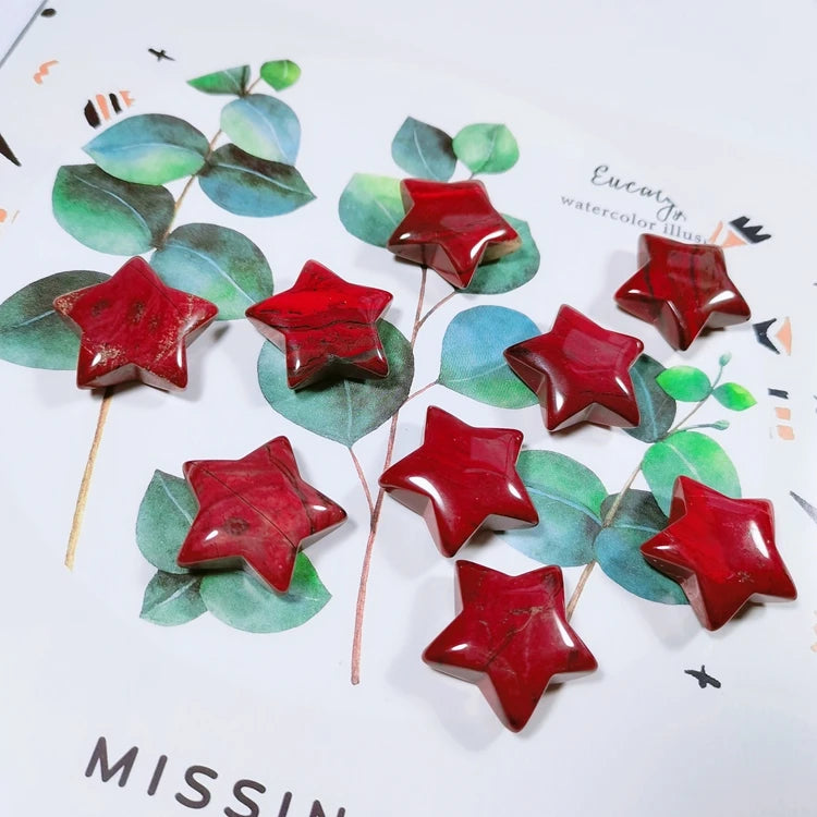 Hongzhuo Hot Wholesale 30mm Natural Crystals Healing Stone Red Jasper Star Gifts Assorted Stones Crafts