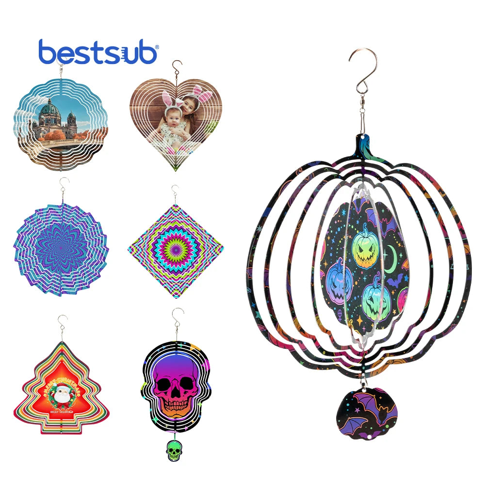 BestSub Custom Shape Dye Sublimation Garden Decoration Double Sided Sublimation White Metal Blank Garden Wind Spinner