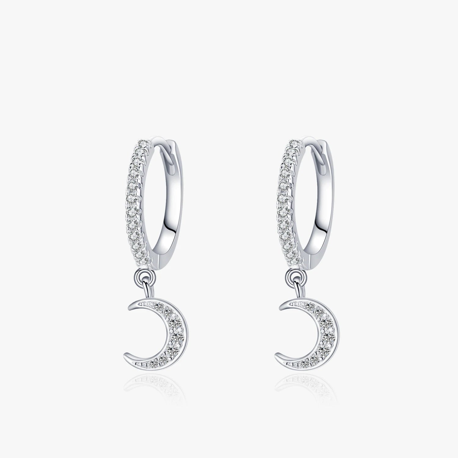 Ailmay Genuine 925 Sterling Silver Moon Drop Earrings Sparkling Clear CZ Elegant Luxury for Women Wedding Engagement Jewelry