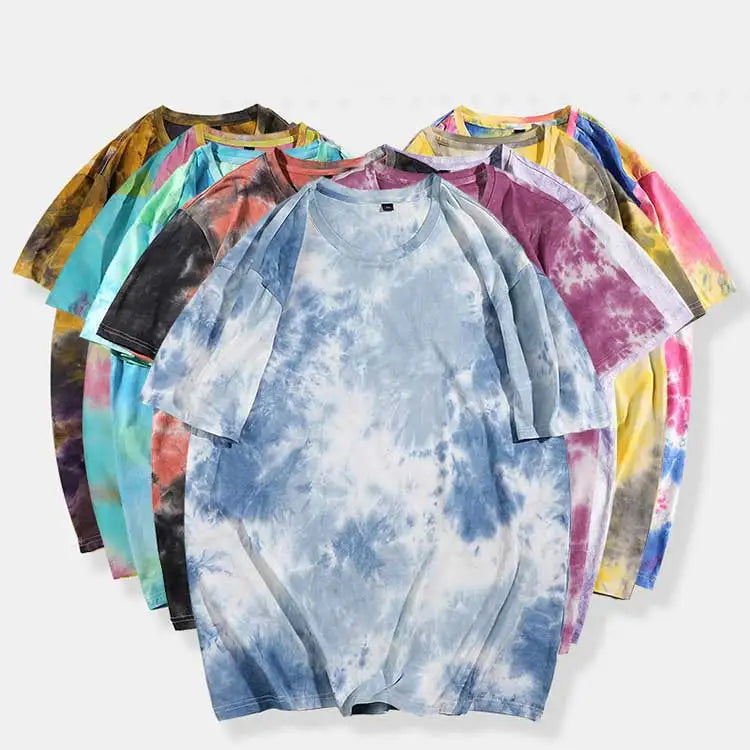 Summer Wholesale Custom Cotton Oversize Short Sleeve Heavyweight T-shirt Men Crew Neck  Tie Dye Tee-shirt