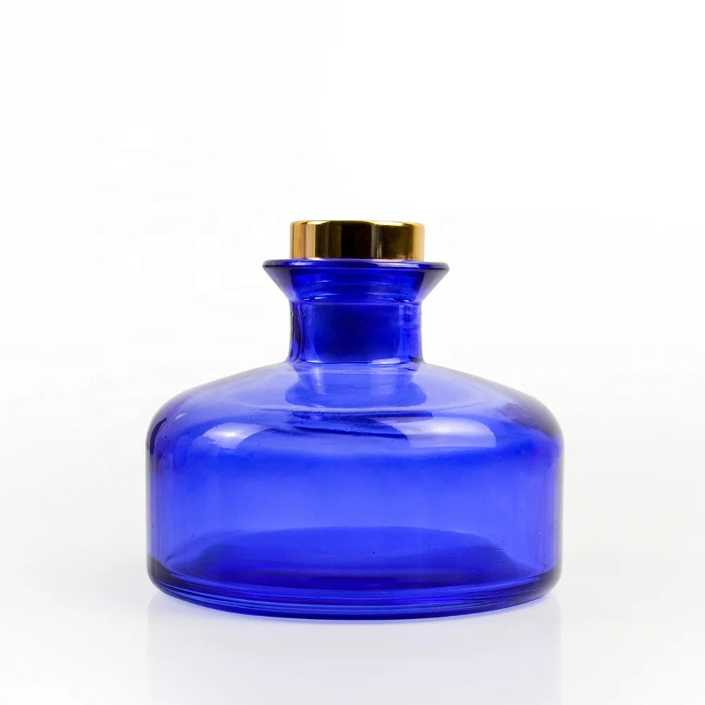 Wholesale Simple Round Colored Glass Blue Gray Black 150ml 200ml Empty Perfume Reed Diffuse Glass Bottle