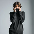 Women's Oversized Cashmere Turtleneck Sweater Long Sleeve Casual Winter Knitwear with Front Logo Loose Fit