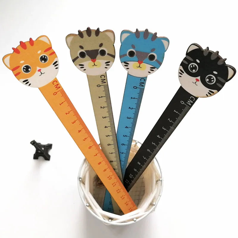 15cm Cartoon Cat Wooden Ruler Office School Stationery Supplies Wood Ruler Measuring Straight Ruler Tool Promotional