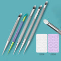 Stainless Steel Cuticle Pusher Nail Dotting Pen Metal Dead Skin Remover Orange Stick with Disposable Replacement File Sandpaper