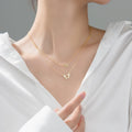 Korean Jewelry 925 Sterling Silver Double Layered Chain butterfly Pendant with Zircon Clavicular Chain Necklace for Women