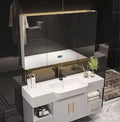 Grey Floating Bathroom Vanity Large Storage Capacity Intelligent LED Lamp One Button Defogging Bathroom Mirror Cabinet