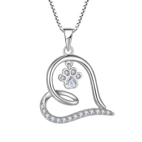 LULUFOCUS Fine Jewelry 925 Sterling Silver Cute Rhinestone Dog Paw Heart Pendant Necklace Women'S Gift