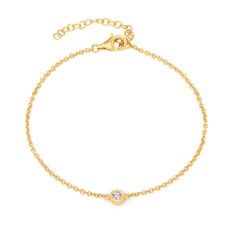 Gemnel Hot Selling 18k Gold 925 Sterling Silver Single Diamond Bracelet  Women Jewelry