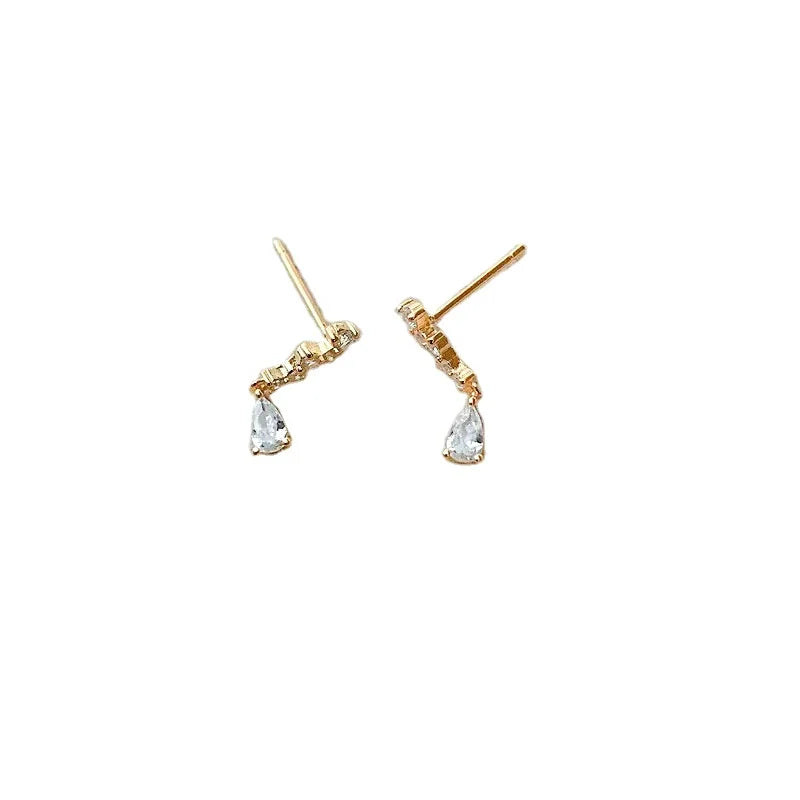 RainbowKing Female Long Star Point Earrings S925 Sterling Silver Plated 16K Gold with French Crushed Diamond Zircon for Wedding