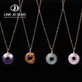JD Lucky Healing Stone Pendant Stainless Steel Chain Choker Natural Stone Pink Quartz Turquoises Peace Buckle Pendant Necklace