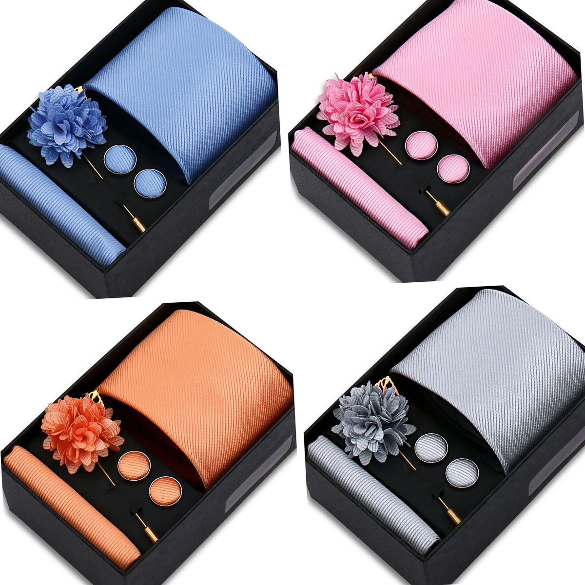 Men's Luxury Classic Tie Handkerchief Brooch Cufflink Gift Set Casual Party Solid Color Polyester Gift Box MegaBDM