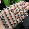 925 Sterling Silver Inlaid High Quality Tourmaline Heart Shaped Charm Bracelets Fashion Healing Crystal Gemstone Fine Jewelry