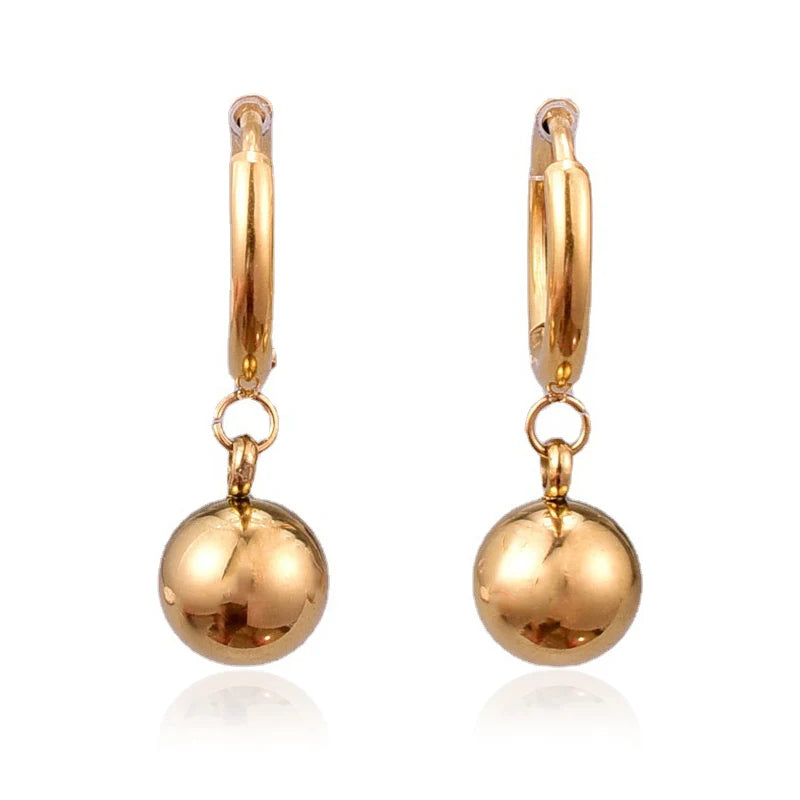 Nabest Stainless Steel Ball Charm Dangle Hoop Earrings Jewelry Women Gold Plated Hypoallergenic Huggie Earring