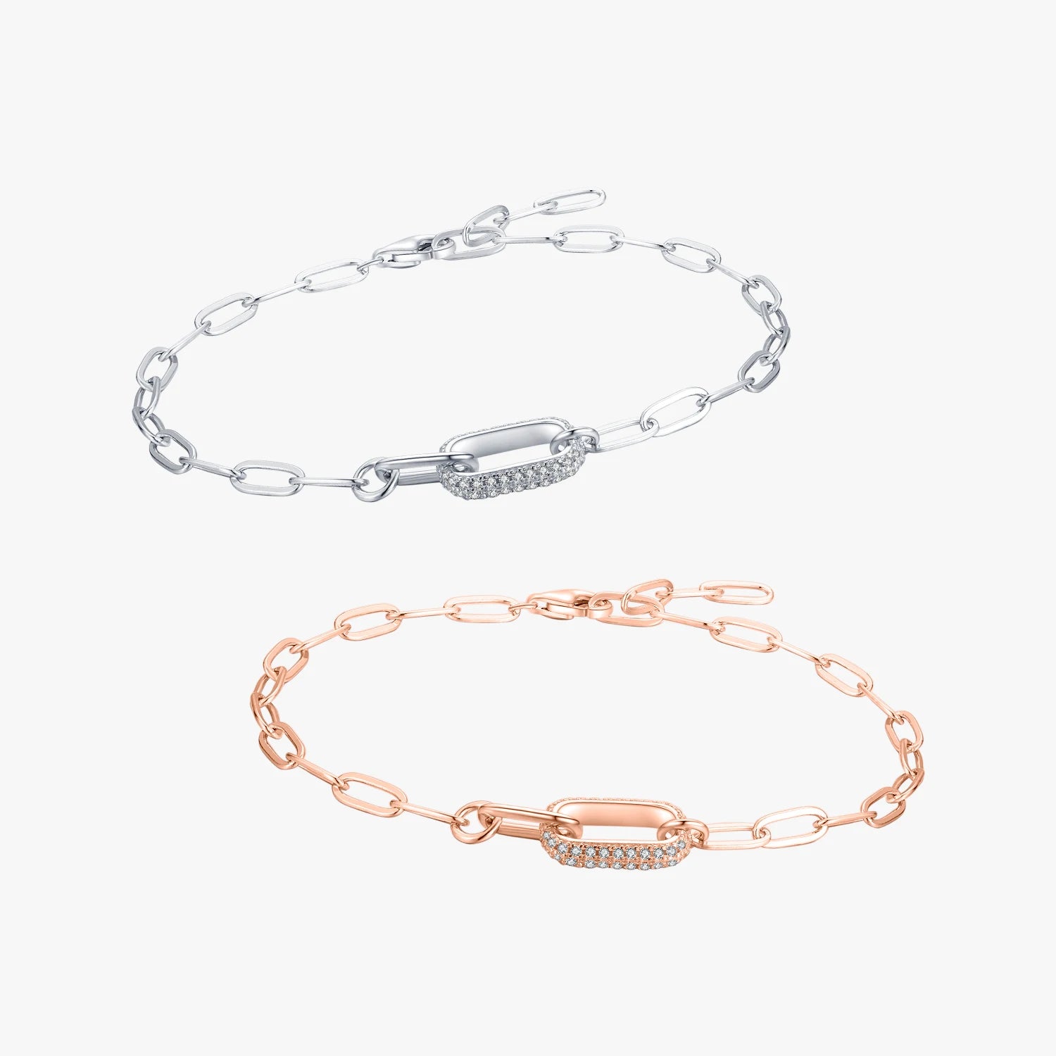 Trendy 925 Sterling Silver Fine Jewelry Geometric Link Lock Bracelet for Women Classic Zirconia Chain Female Bracelets