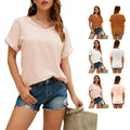 Women's XL Plus Size Casual T-Shirt Tops V-Neck Short Sleeve Solid White Color Oversize Fashion Print Summer Knitted Top